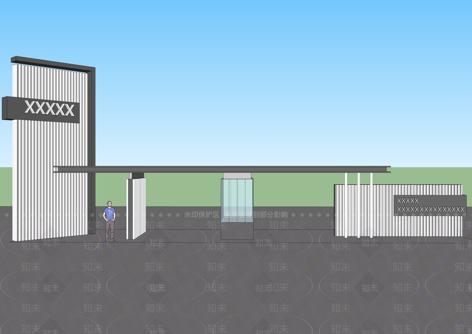 现代新中式小公建SU模型下载【ID:1201398227】