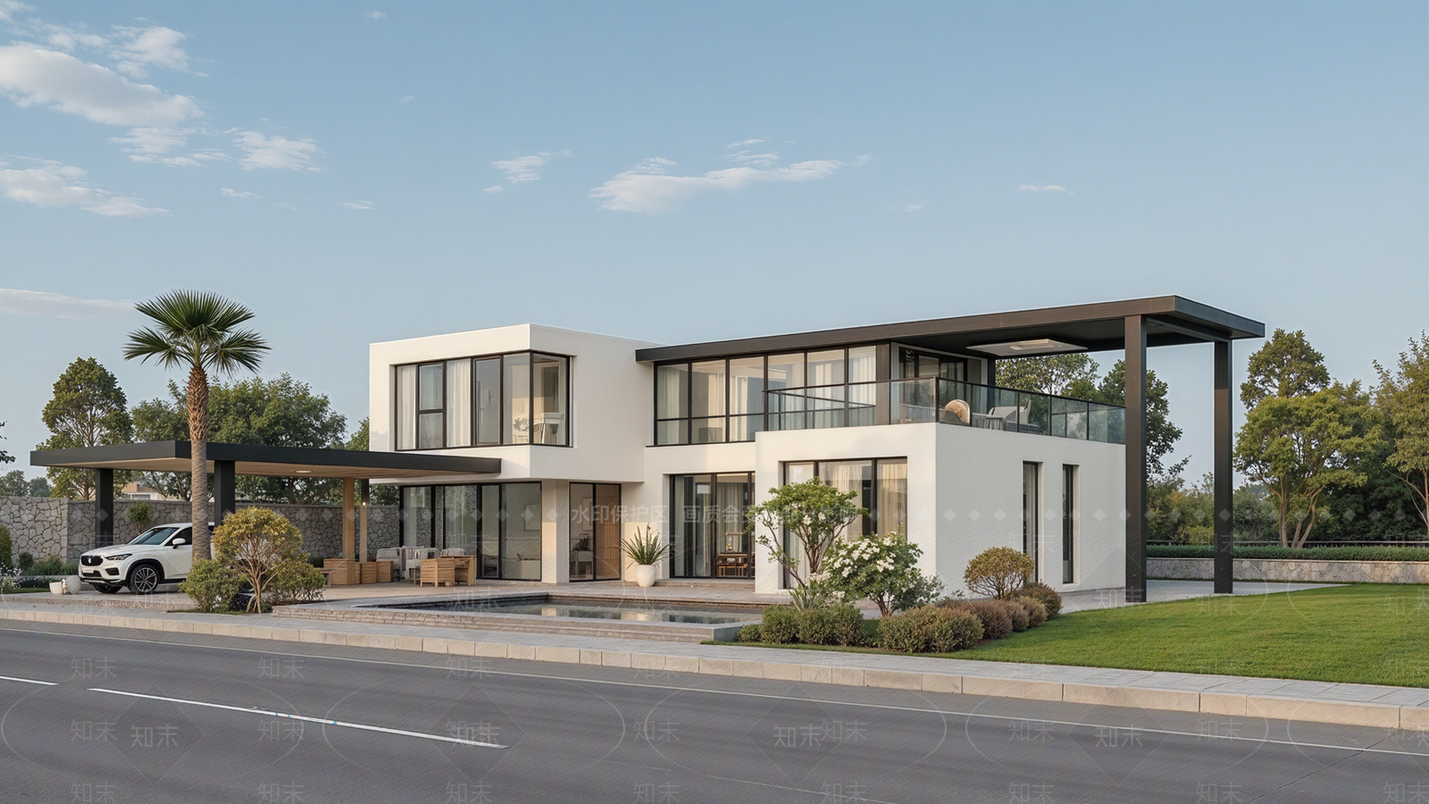 现代简约独栋别墅SU模型下载【ID:1201411852】