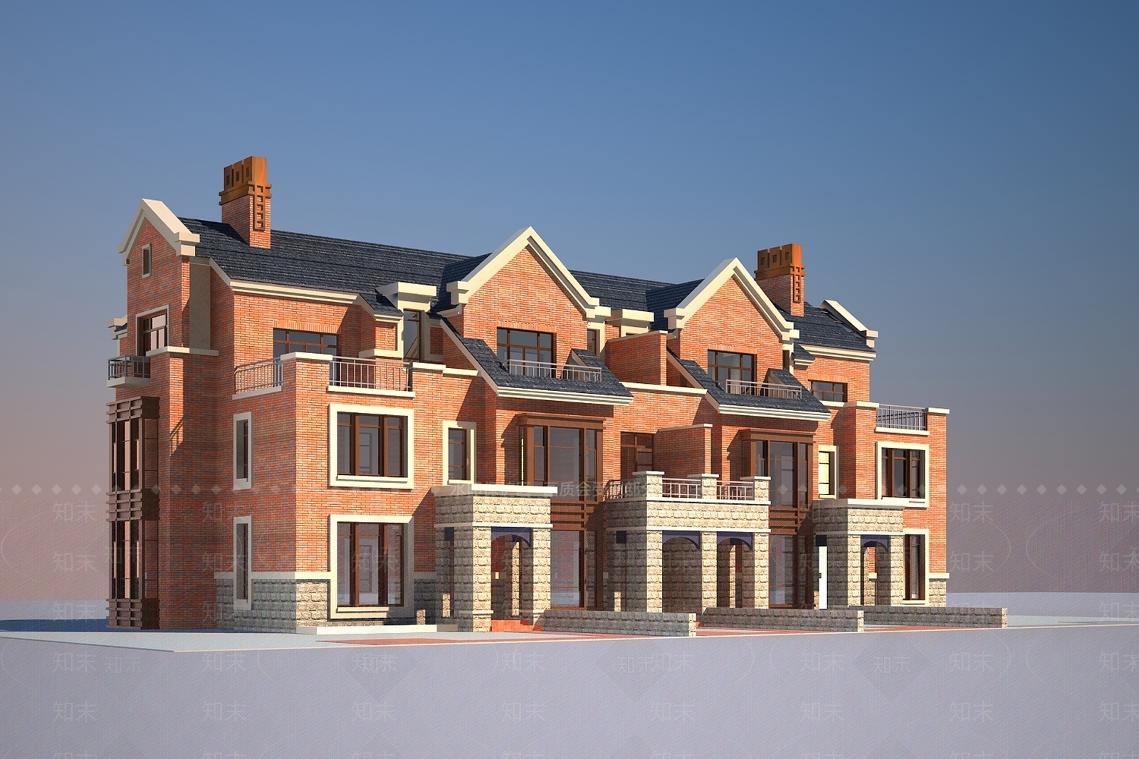 新中式中式别墅外观3D模型下载【ID:1201412302】