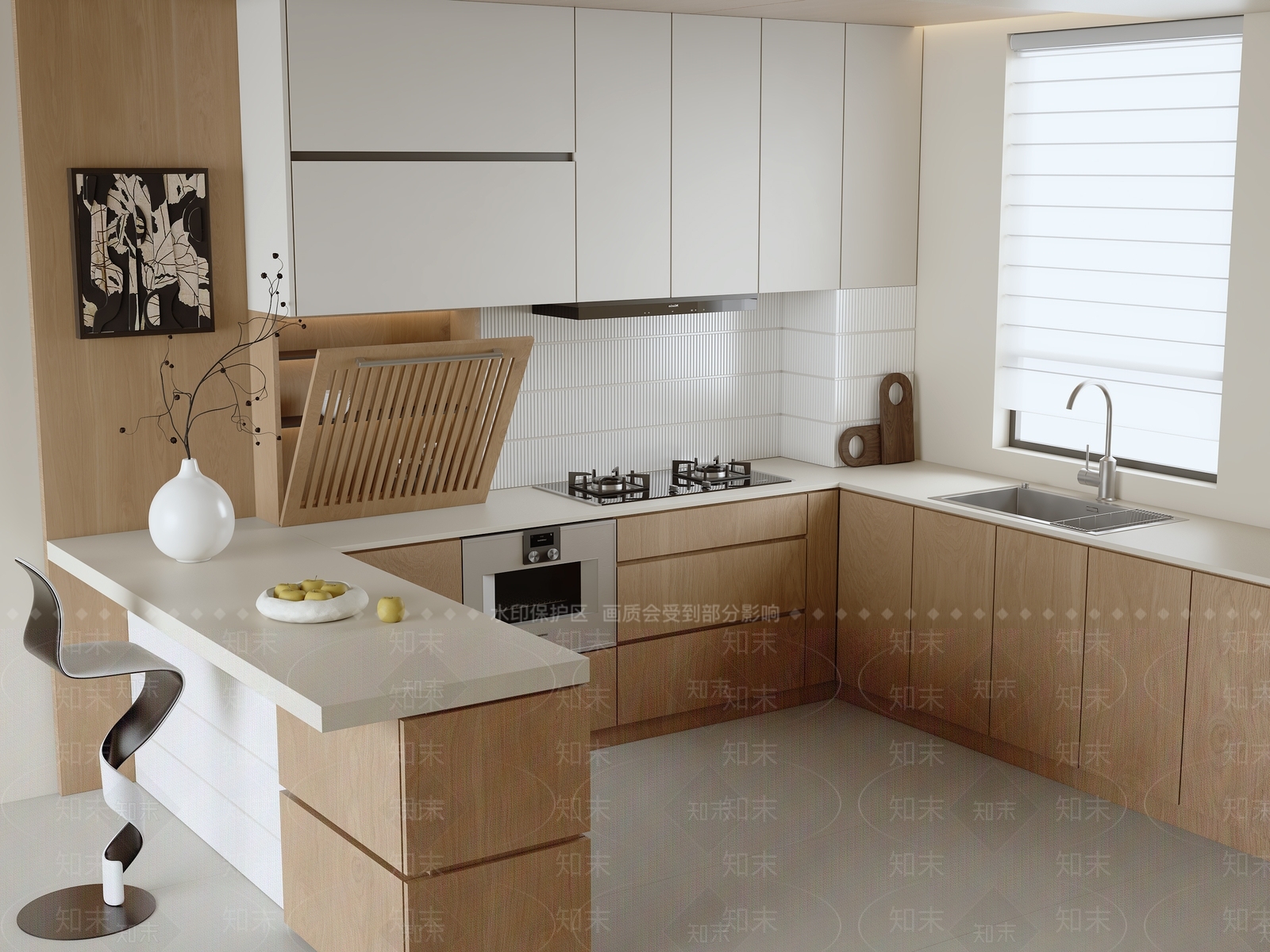 极简开放式厨房3D模型下载【ID:1201412493】