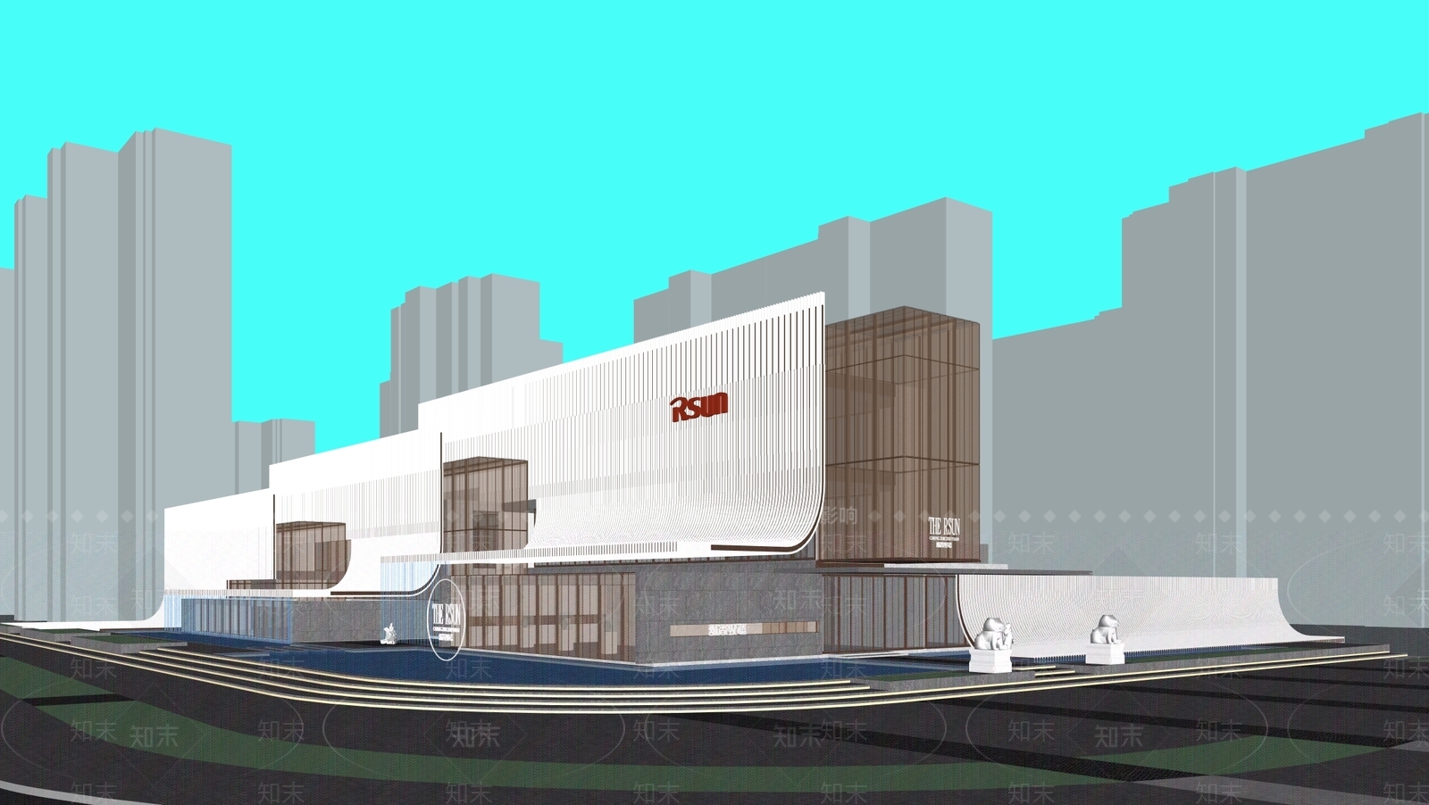 现代新中式售楼处建筑SU模型下载【ID:1201414374】