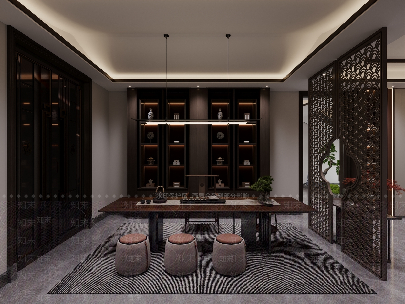 新中式中式茶室3D模型下载【ID:1201414667】