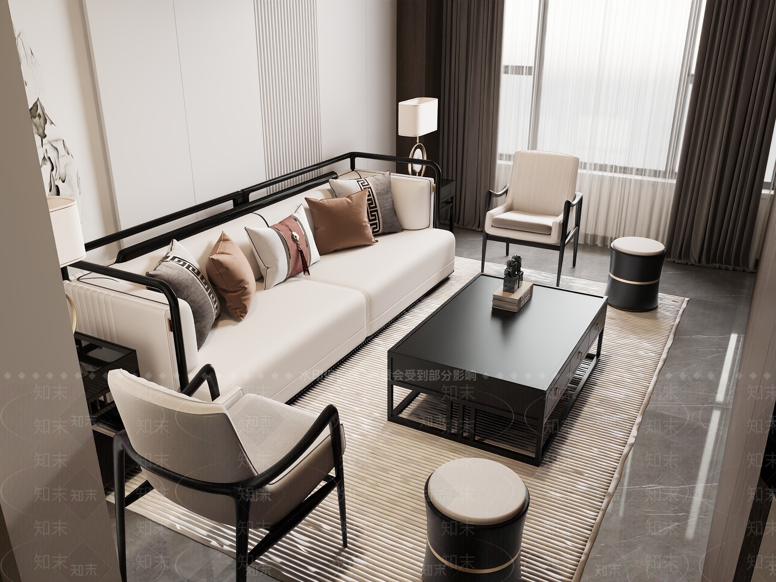 新中式中式家居客厅3D模型下载【ID:1201417319】