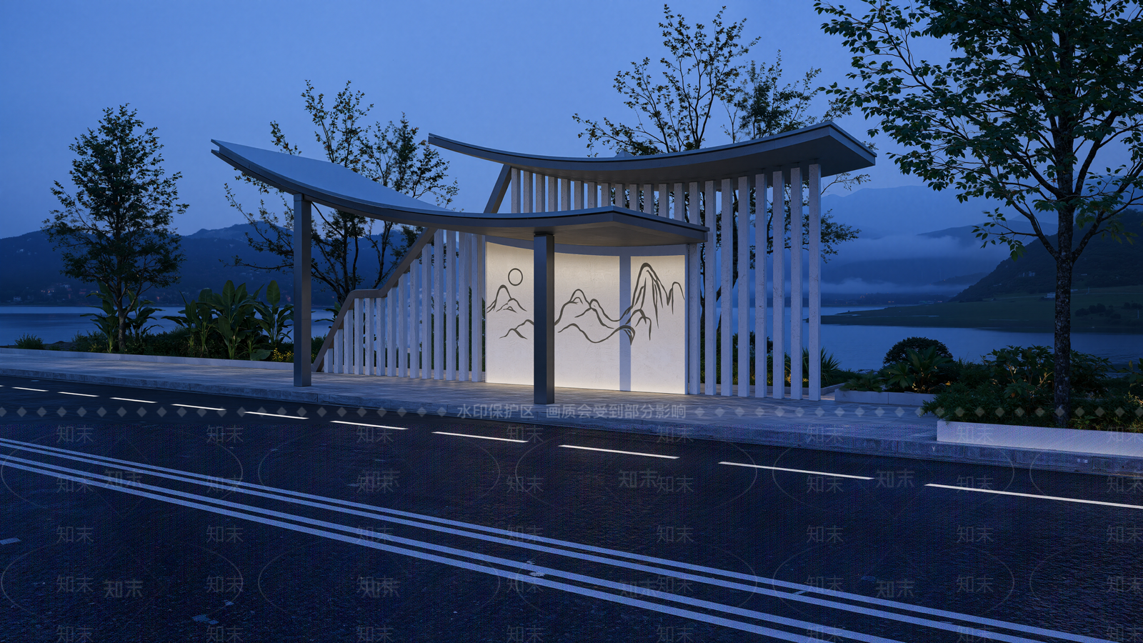 现代新中式公交站台SU模型下载【ID:1201418203】