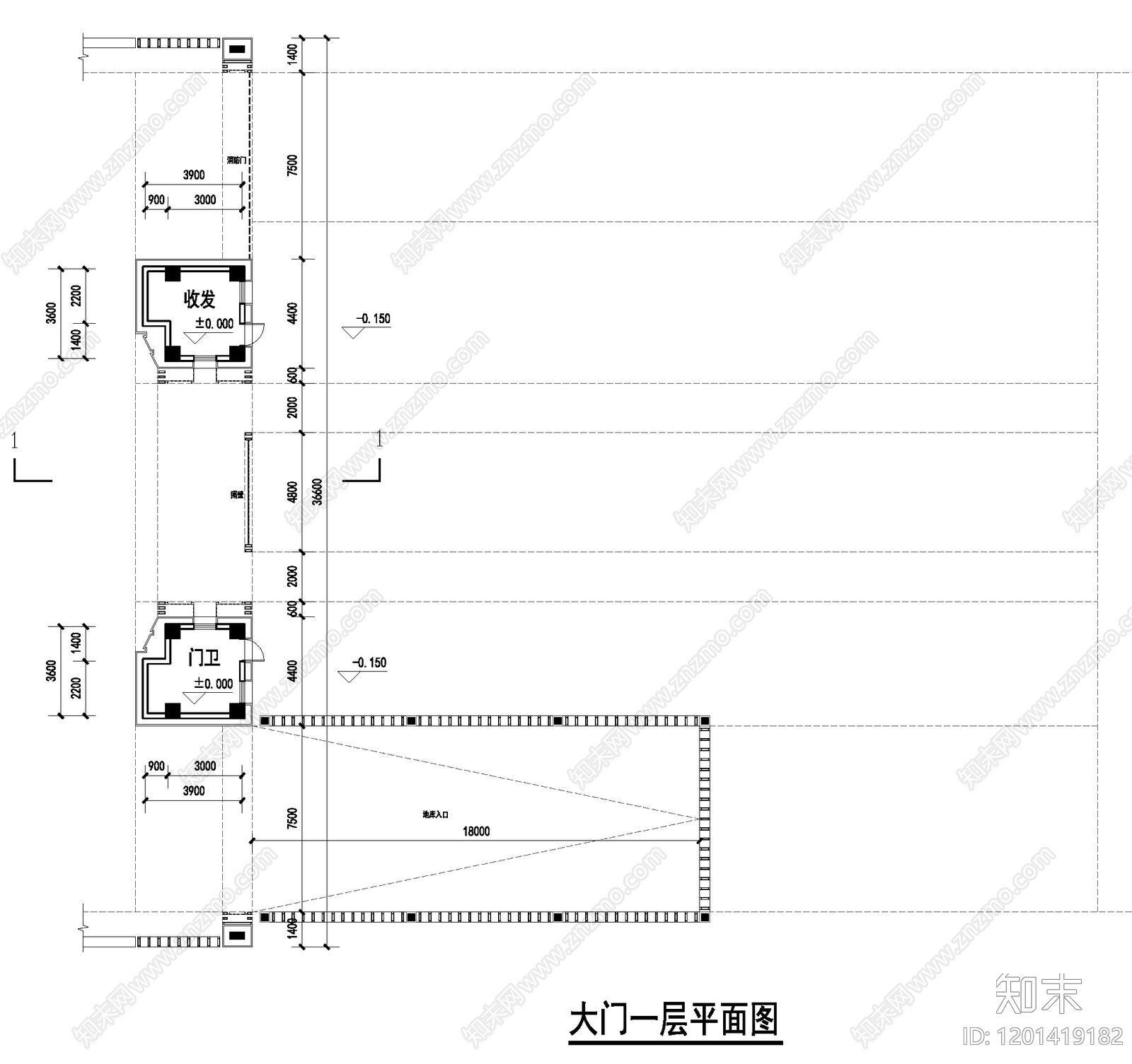 现代新中式门卫室建筑cad施工图下载【ID:1201419182】
