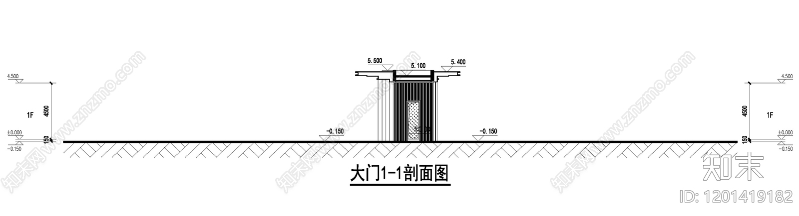 现代新中式门卫室建筑cad施工图下载【ID:1201419182】