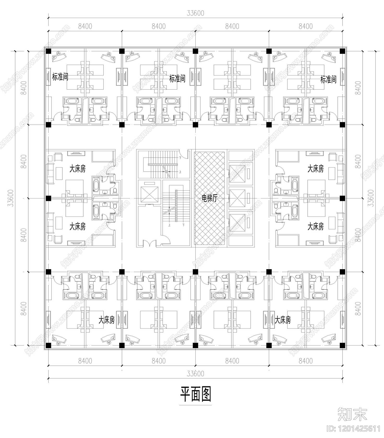 现代简约酒店建筑施工图下载【ID:1201425611】