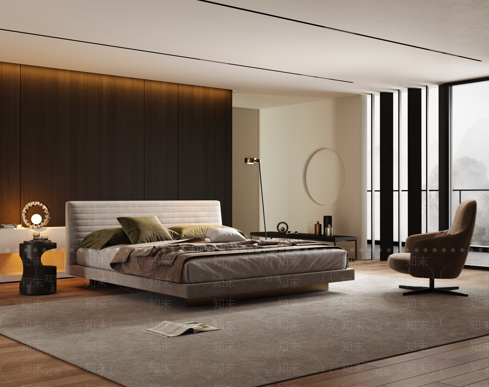现代双人床3D模型下载【ID:1201426881】