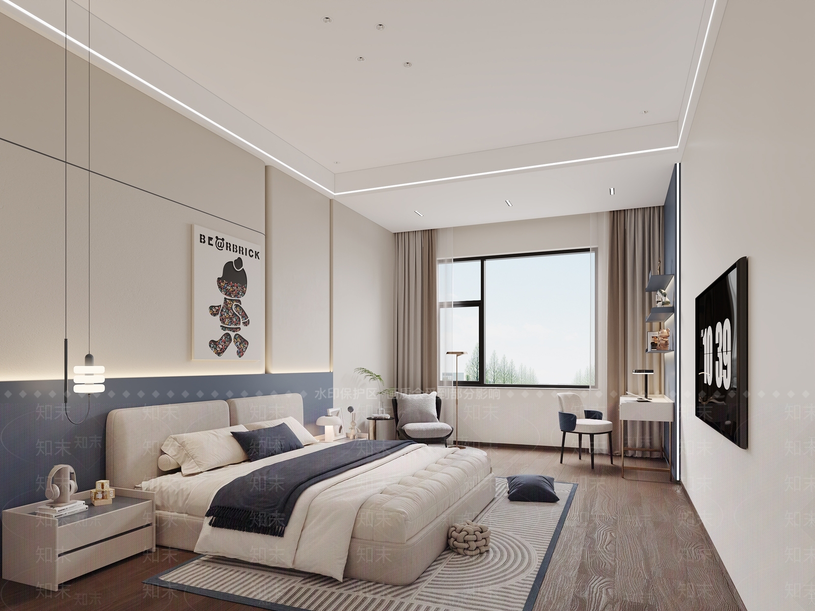 米色双人床双人床3D模型下载【ID:1227236055】