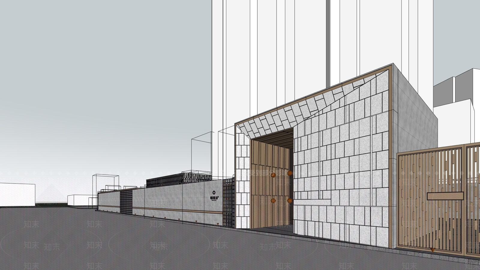 现代新中式售楼处建筑SU模型下载【ID:1201429022】