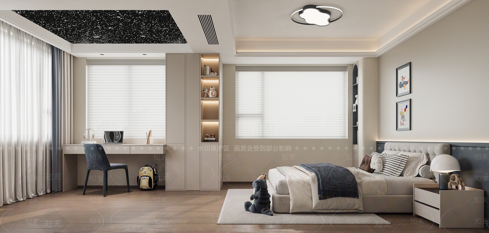 现代极简男孩房3D模型下载【ID:1201430126】