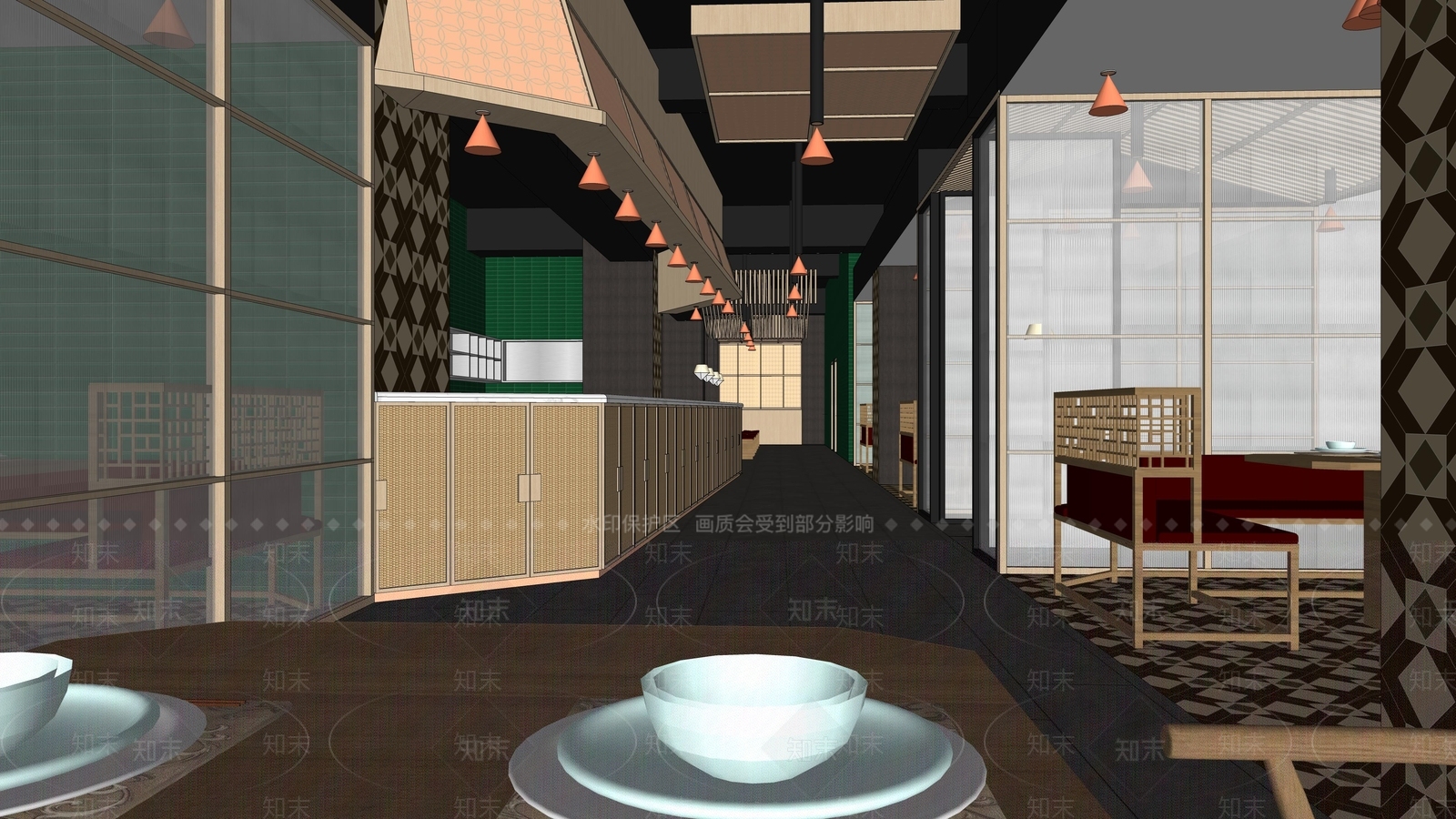 现代新中式茶餐厅SU模型下载【ID:1201433028】