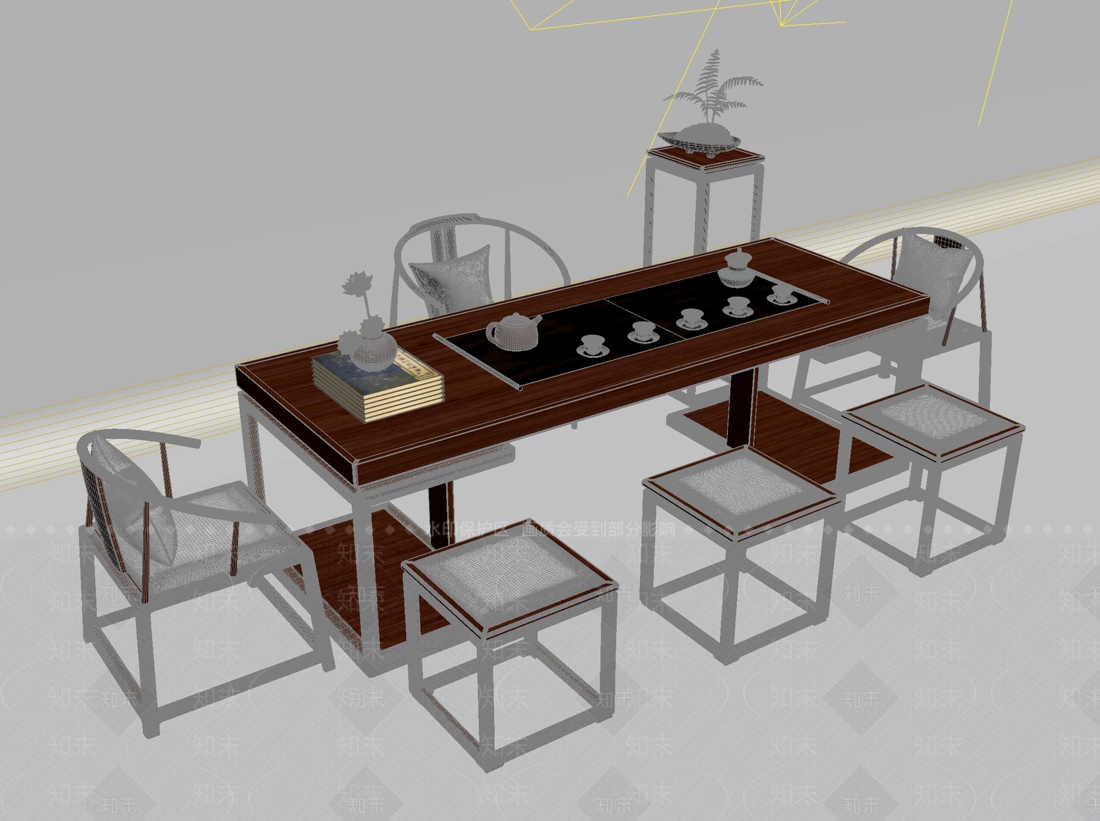 新中式中式茶桌椅3D模型下载【ID:1201434516】