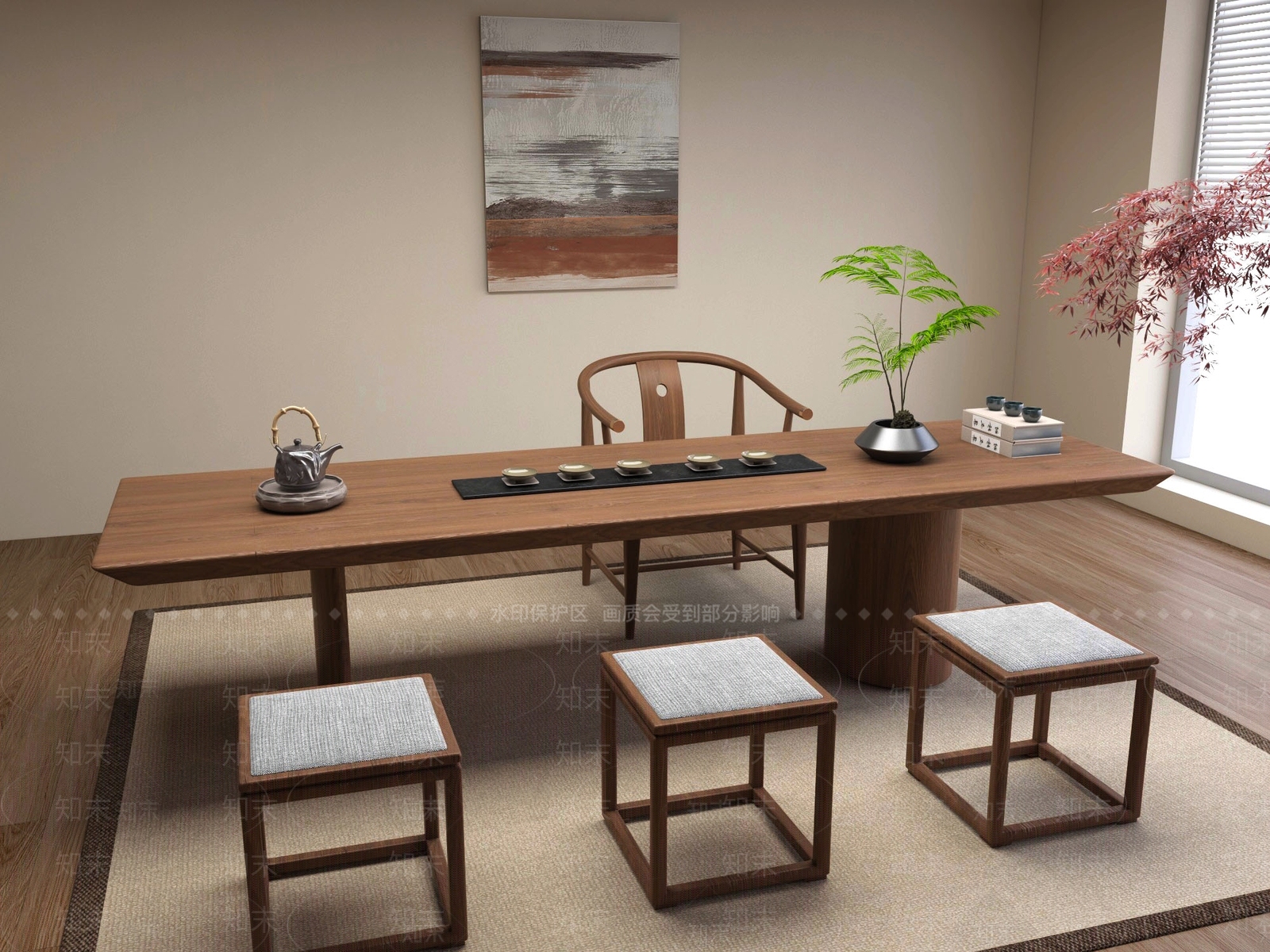 新中式中式茶桌椅3D模型下载【ID:1201435442】
