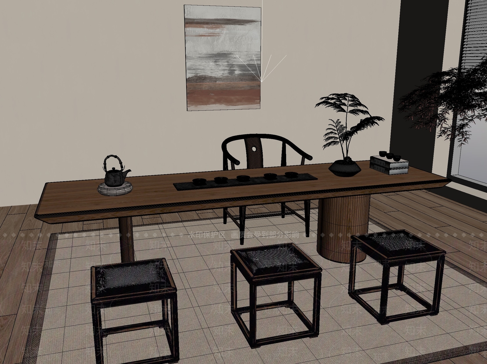 新中式中式茶桌椅3D模型下载【ID:1201435442】