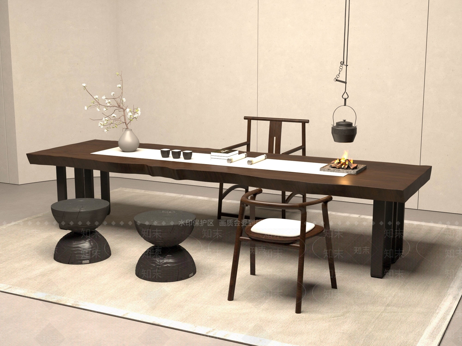 新中式中式茶桌椅3D模型下载【ID:1201435612】