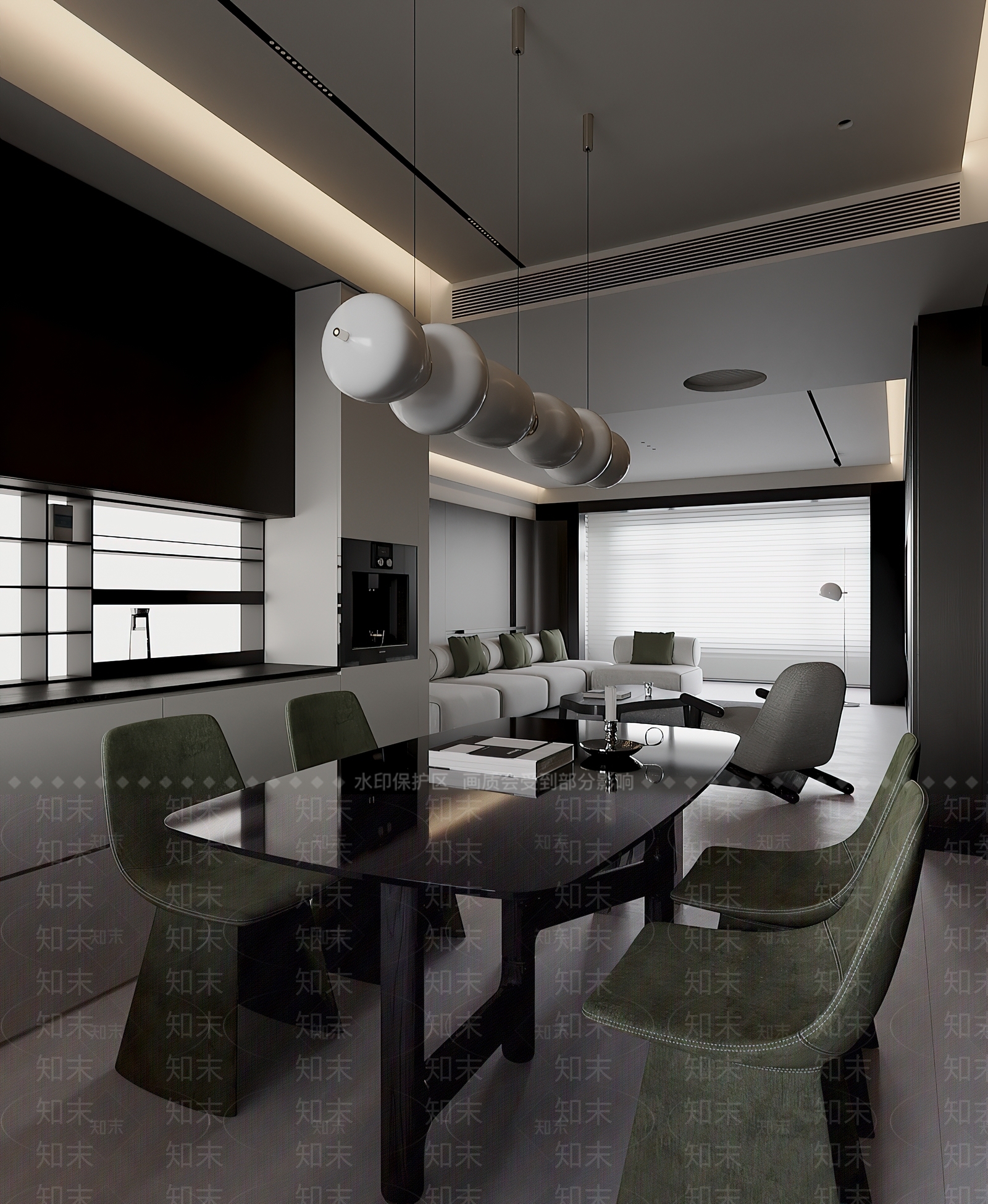 现代极简客餐厅3D模型下载【ID:1201436585】