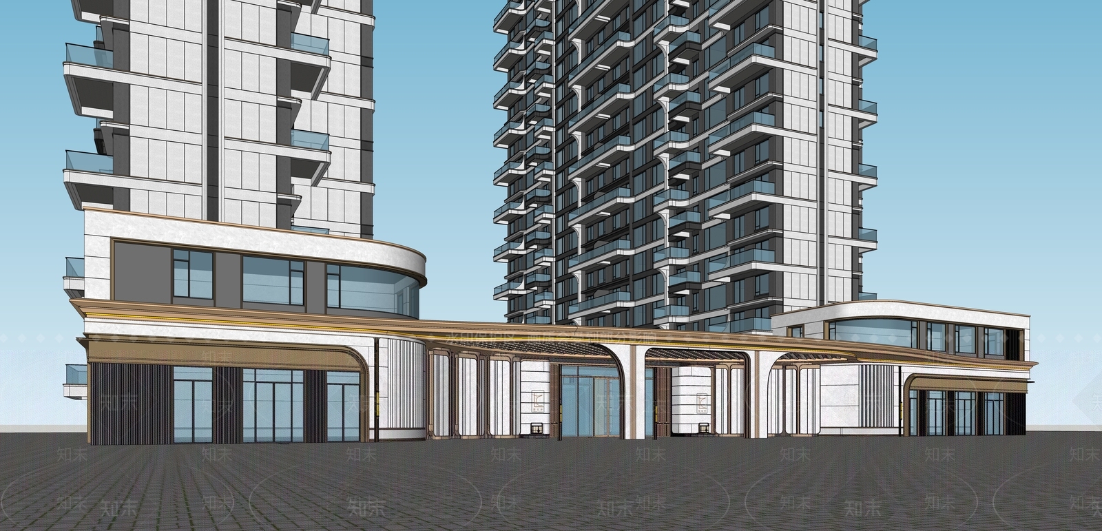 现代售楼处建筑SU模型下载【ID:1201436714】