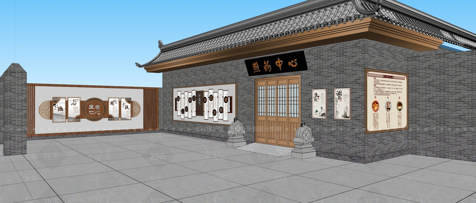新中式中式外立面装饰SU模型下载【ID:1201438405】