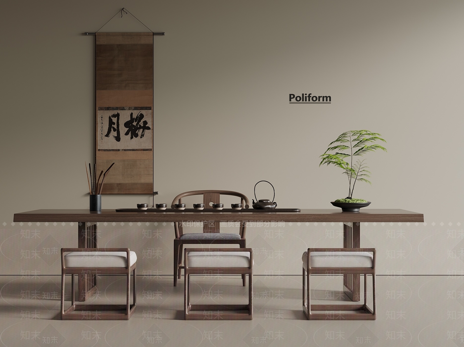 新中式中古茶桌椅3D模型下载【ID:1201438568】
