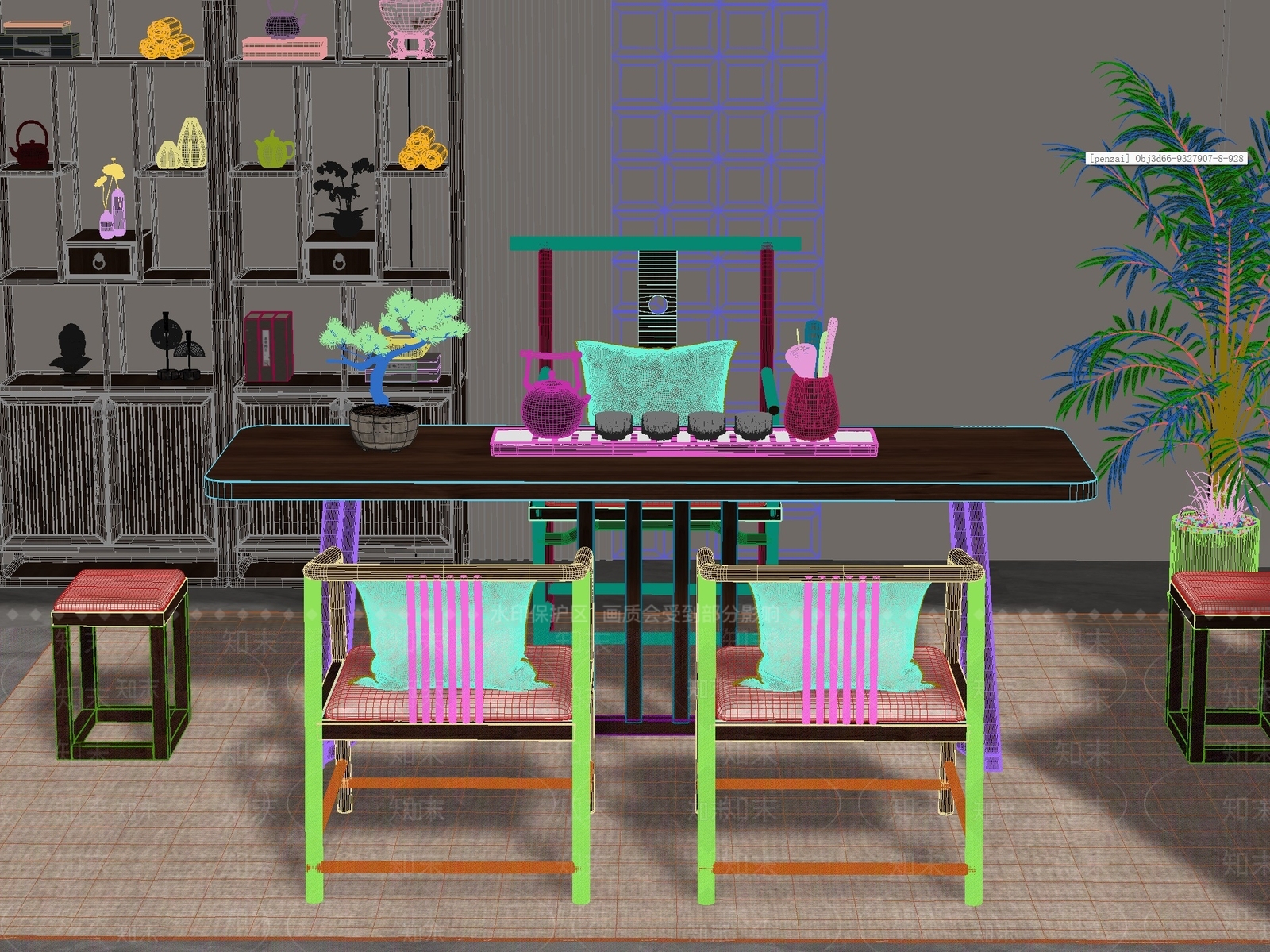 新中式中式茶桌椅3D模型下载【ID:1201439525】