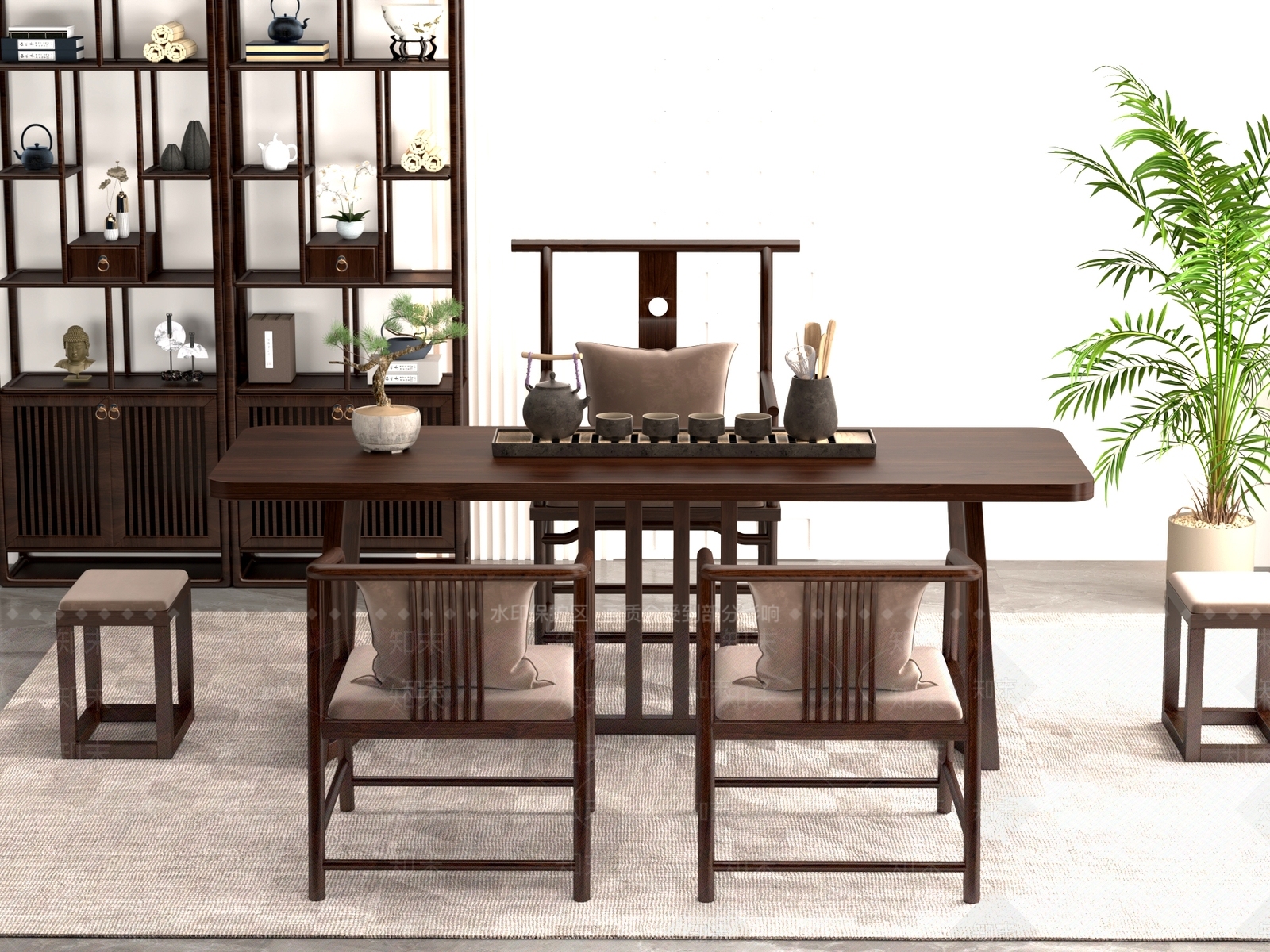新中式中式茶桌椅3D模型下载【ID:1201439525】
