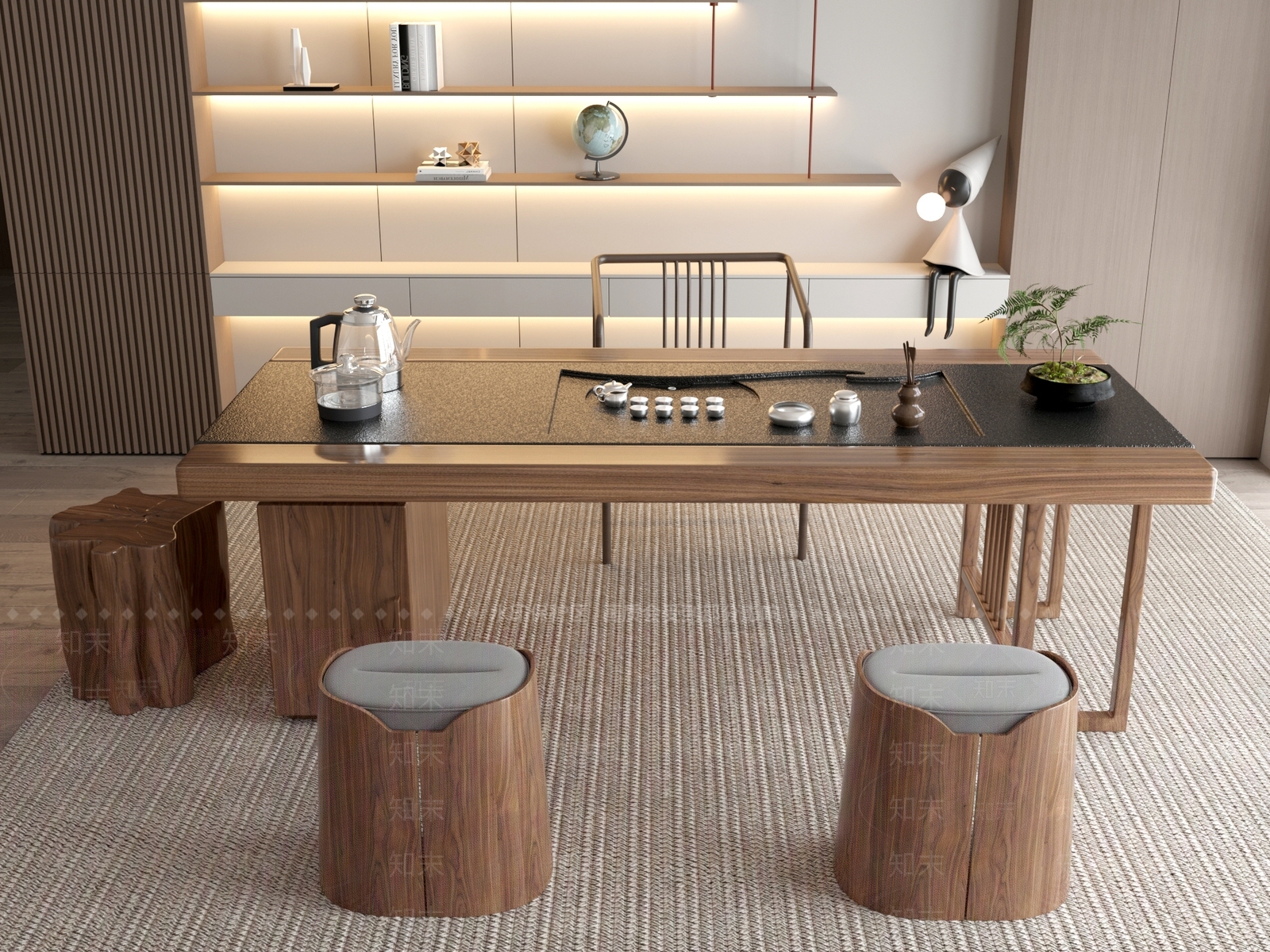新中式中式茶桌椅3D模型下载【ID:1201441408】
