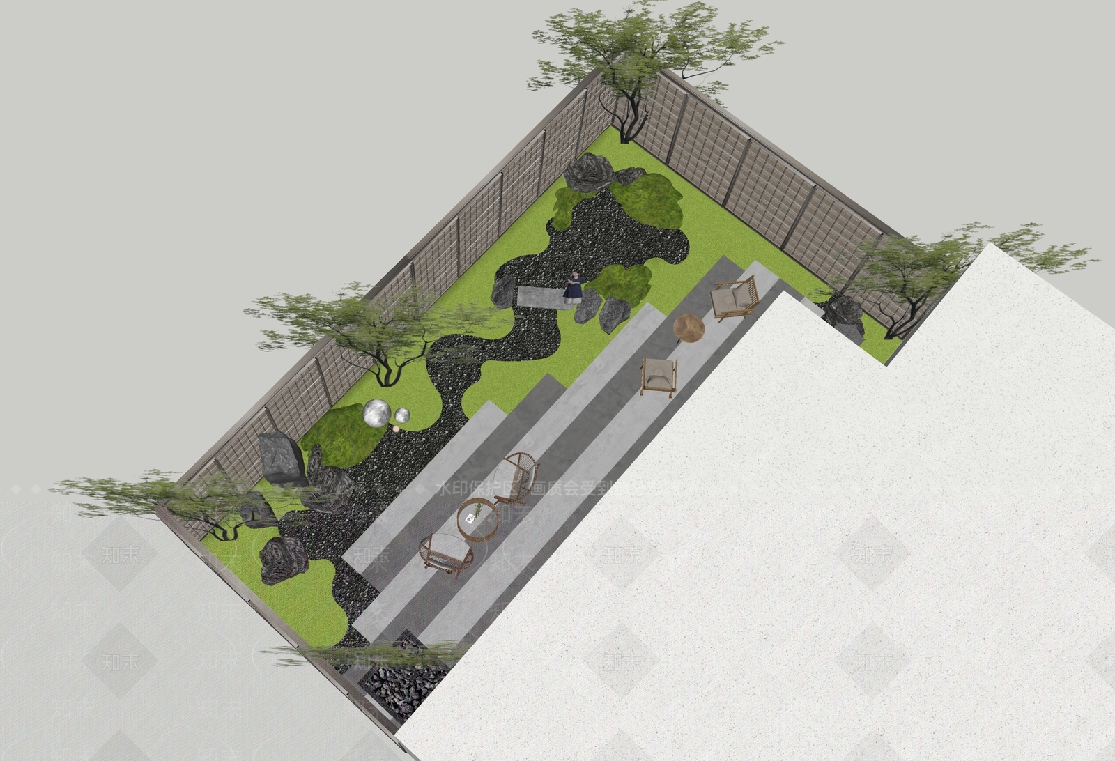 新中式轻奢别墅庭院SU模型下载【ID:1201441844】