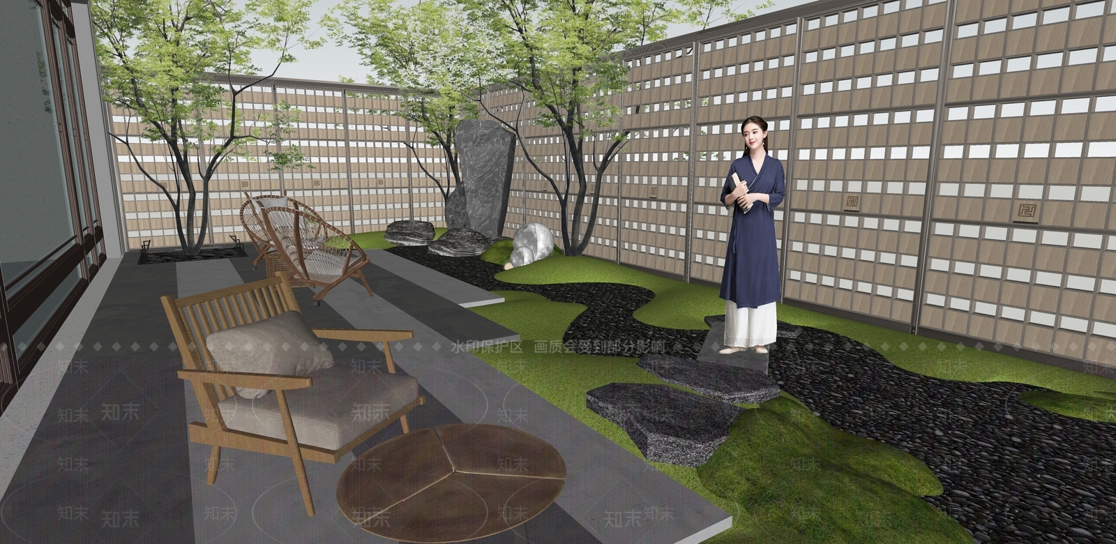 新中式轻奢别墅庭院SU模型下载【ID:1201441844】