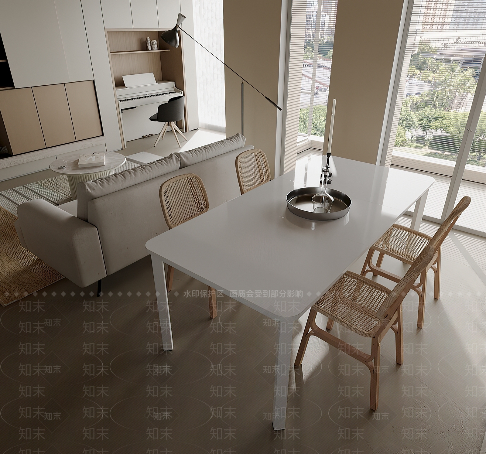 现代奶油餐桌椅3D模型下载【ID:1201443494】