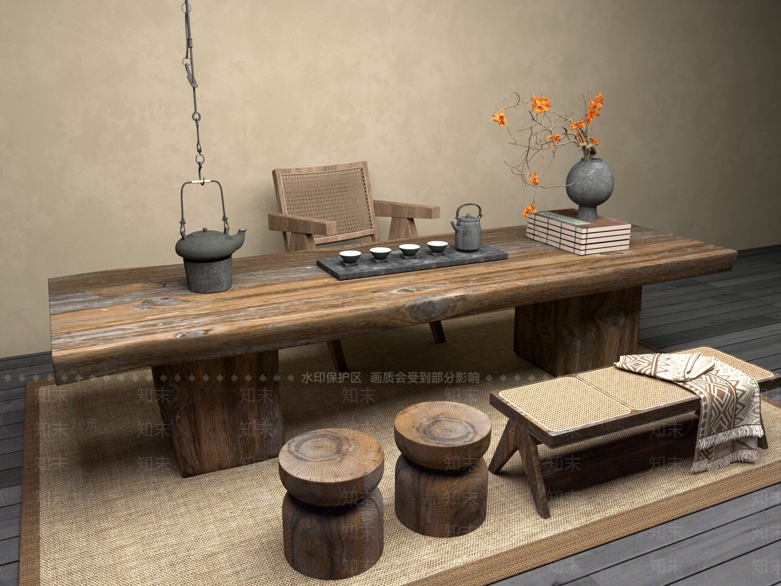 新中式中式茶桌椅3D模型下载【ID:1201443101】