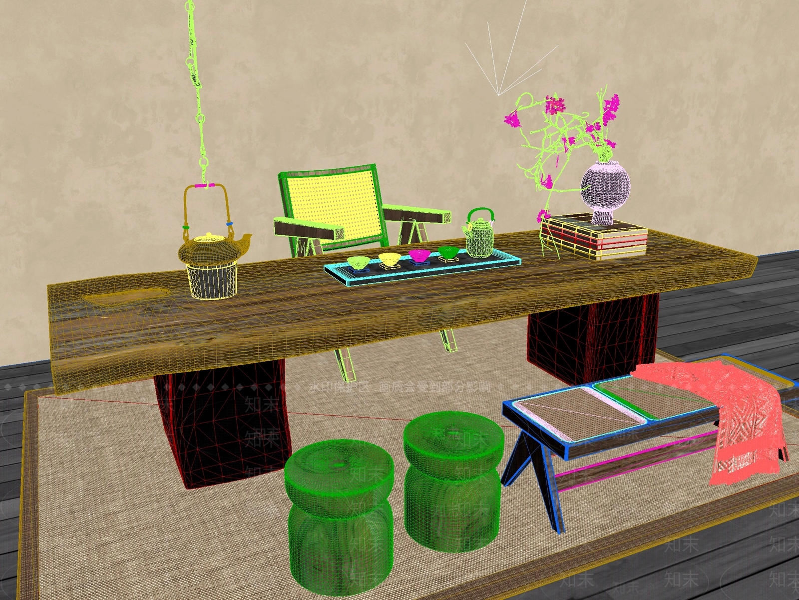 新中式中式茶桌椅3D模型下载【ID:1201443101】