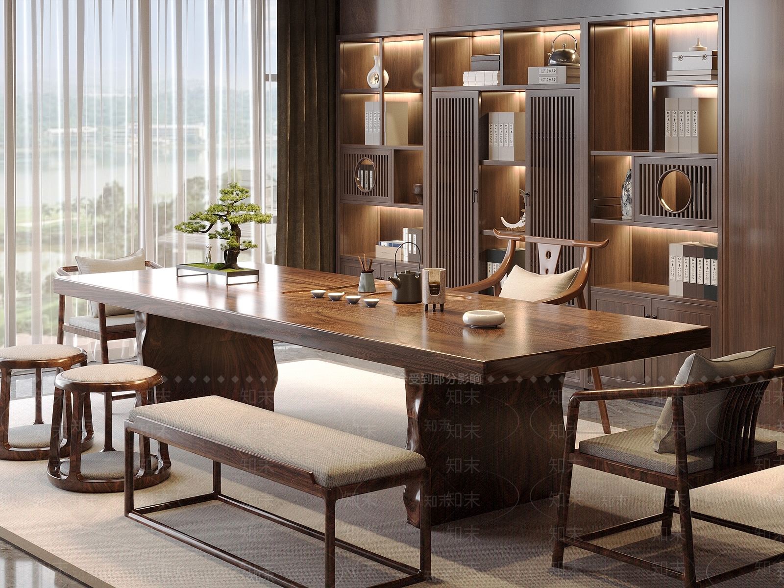 新中式中式茶桌椅3D模型下载【ID:1201444132】