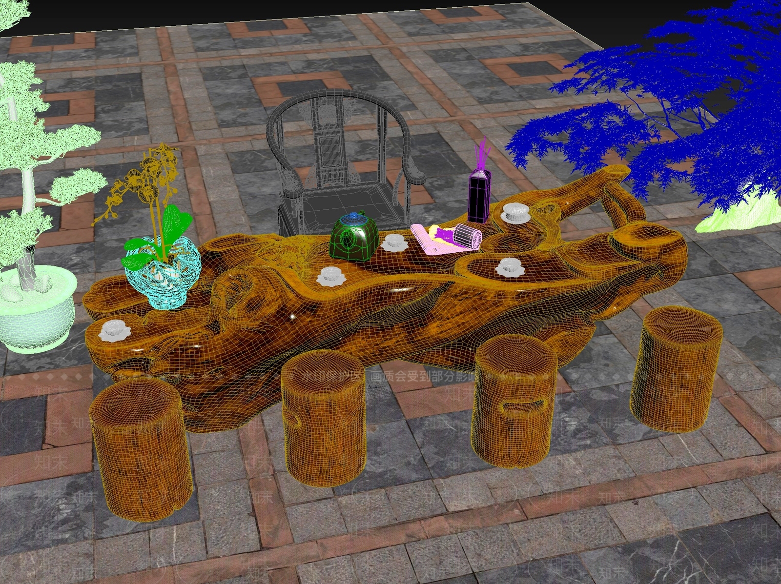 新中式中式茶桌椅3D模型下载【ID:1201445277】