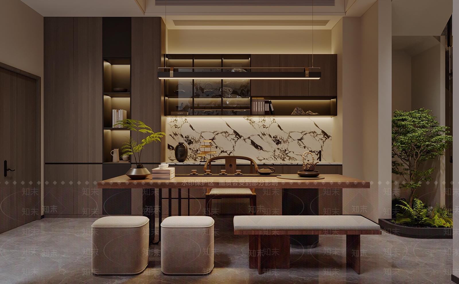 新中式中式茶室3D模型下载【ID:1201446080】