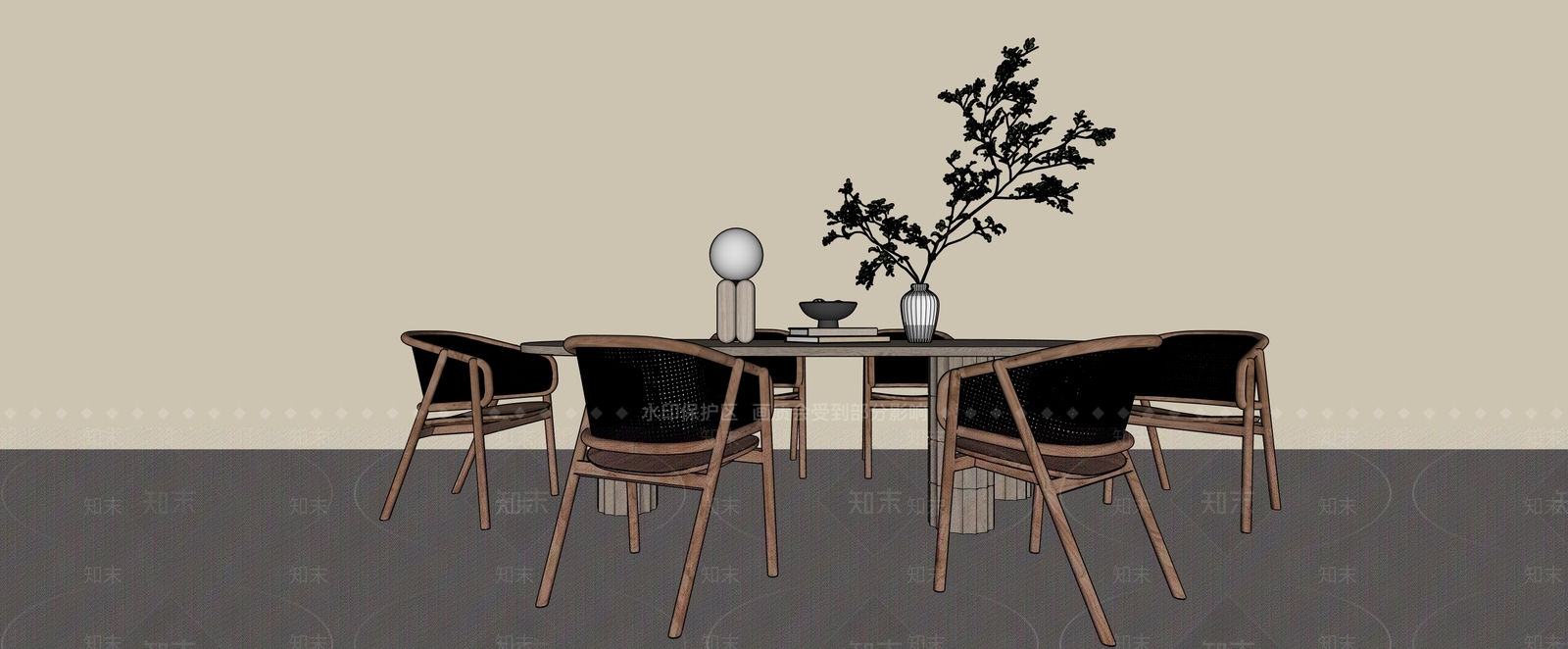 新中式北欧餐桌椅3D模型下载【ID:1201447873】