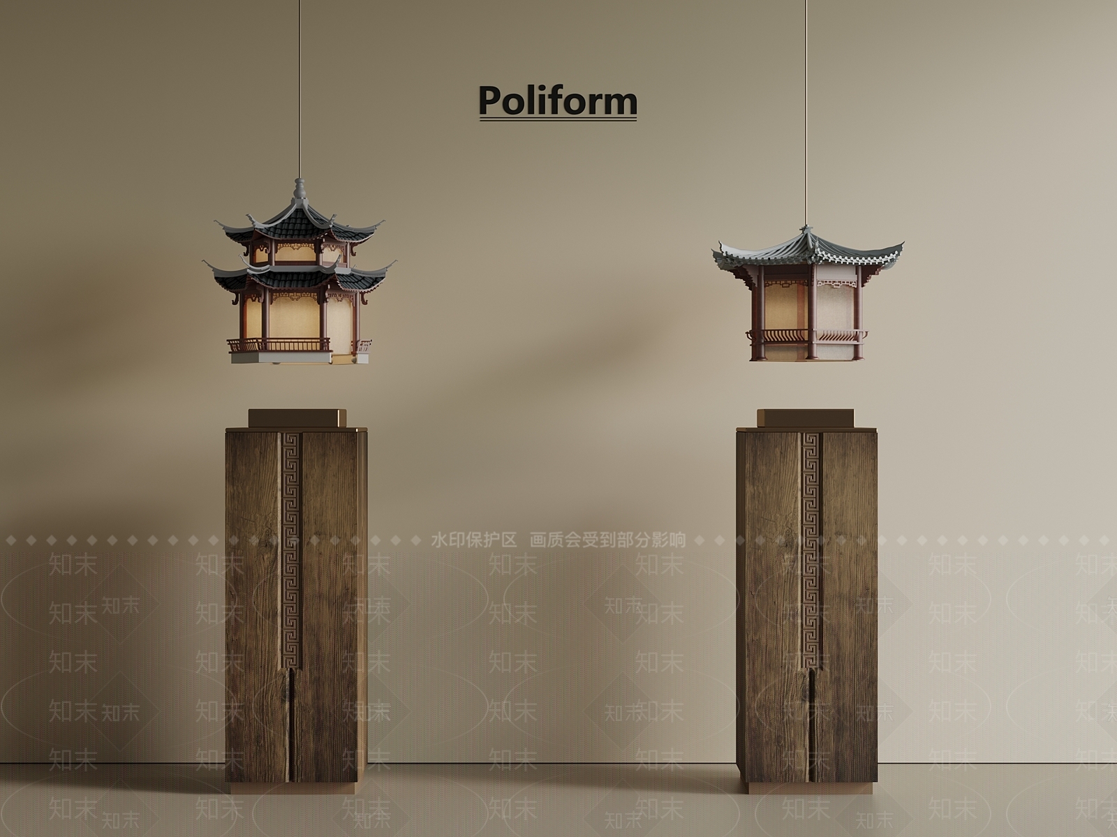 新中式中古吊灯3D模型下载【ID:1201449599】