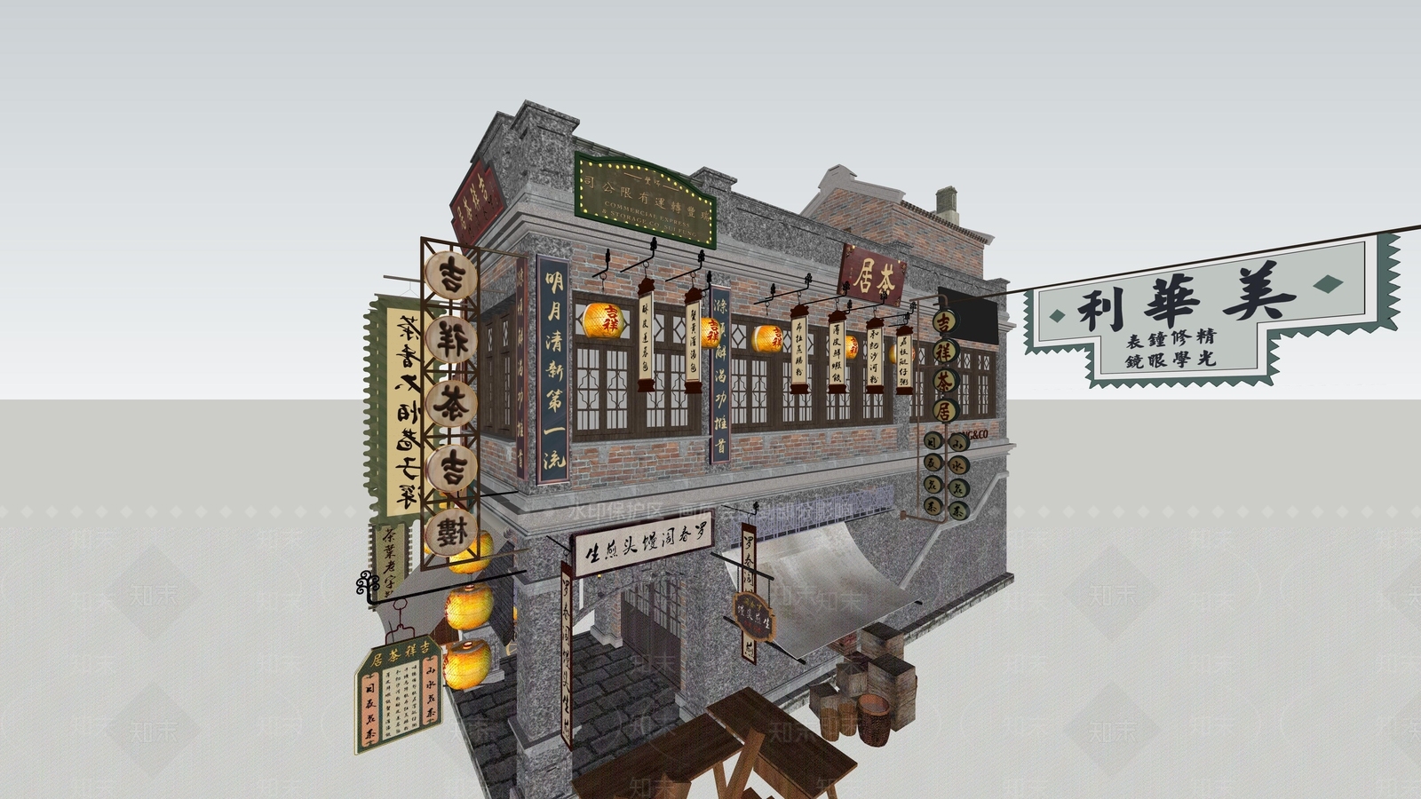 复古餐饮建筑SU模型下载【ID:1201450560】