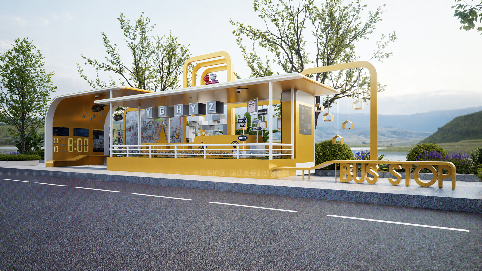 现代新中式公交站台SU模型下载【ID:1201452618】