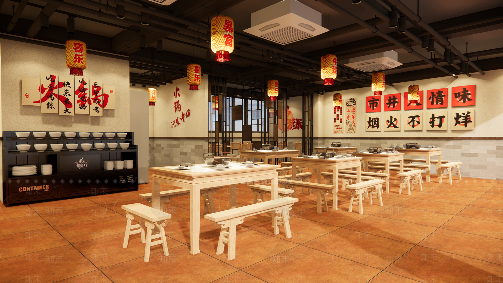 工业复古火锅店SU模型下载【ID:1201453337】