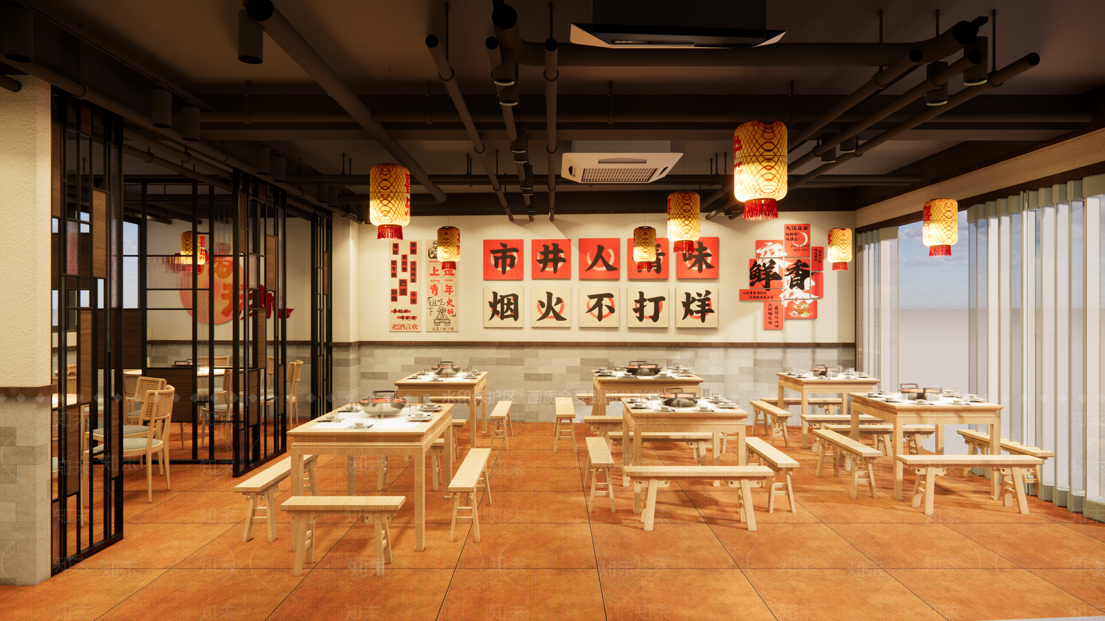 复古新中式火锅店SU模型下载【ID:1201454483】