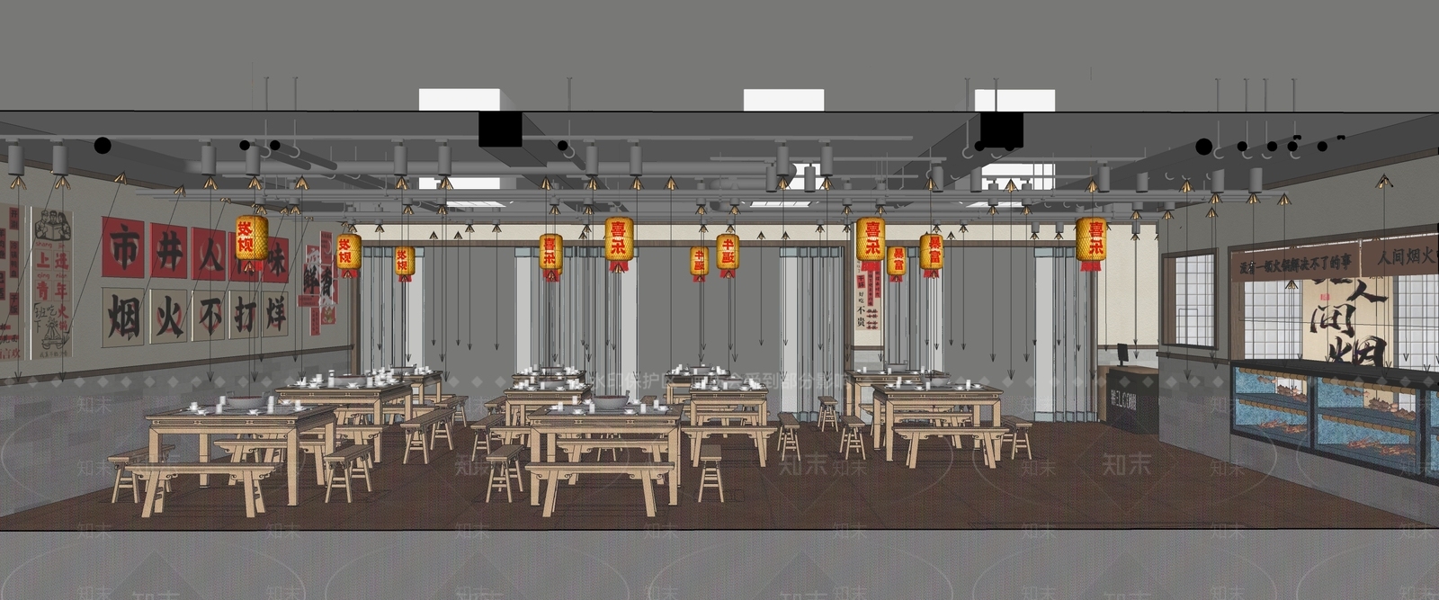 复古现代火锅店SU模型下载【ID:1201454870】