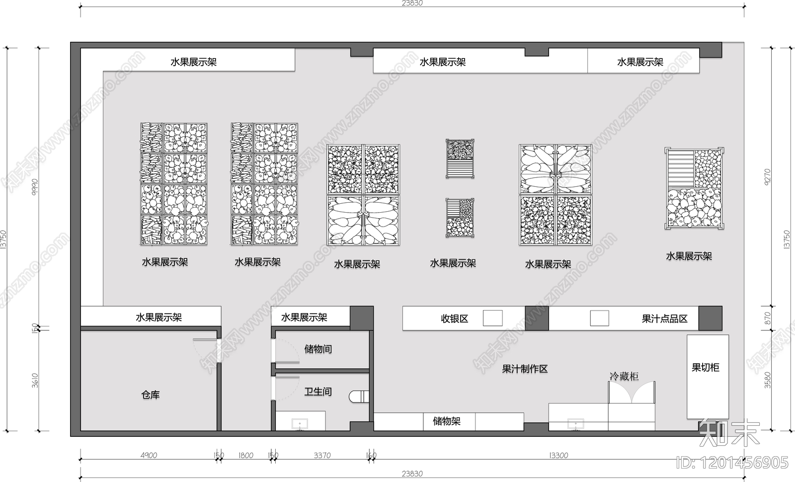 现代水果店cad施工图下载【ID:1201456905】