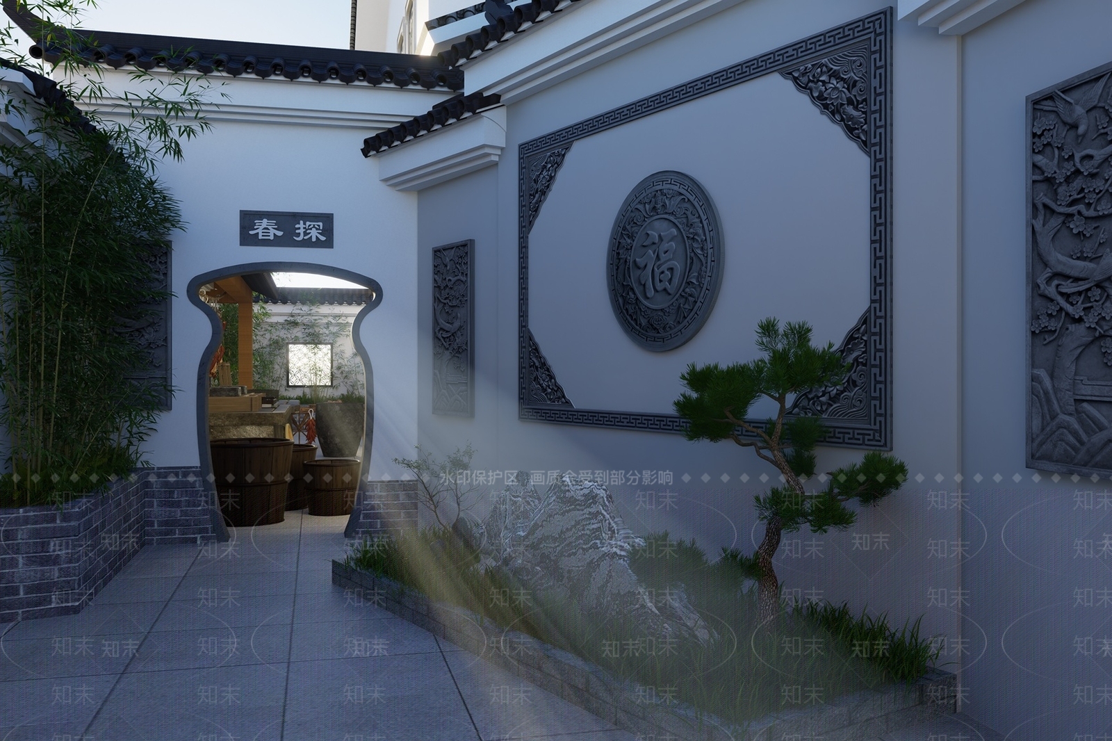 中式别墅庭院SU模型下载【ID:1201461205】