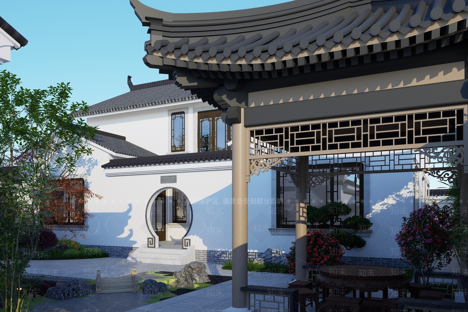 中式别墅庭院SU模型下载【ID:1201461205】