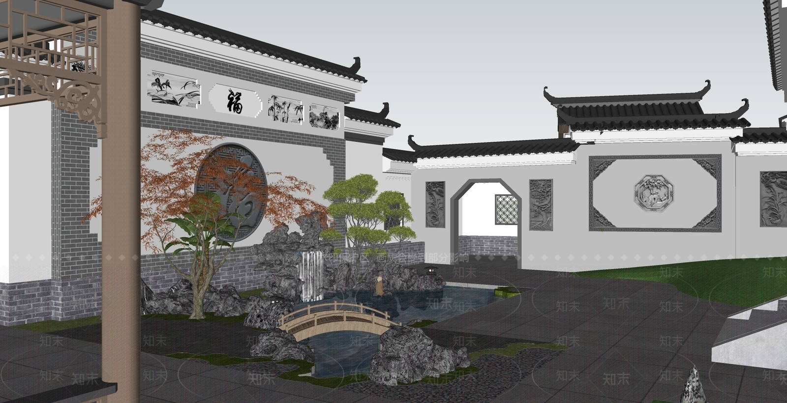 中式别墅庭院SU模型下载【ID:1201461205】