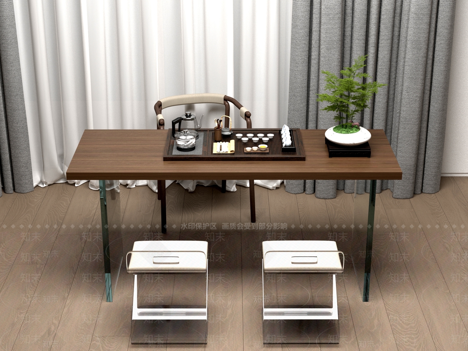 新中式中式茶桌椅3D模型下载【ID:1201461997】