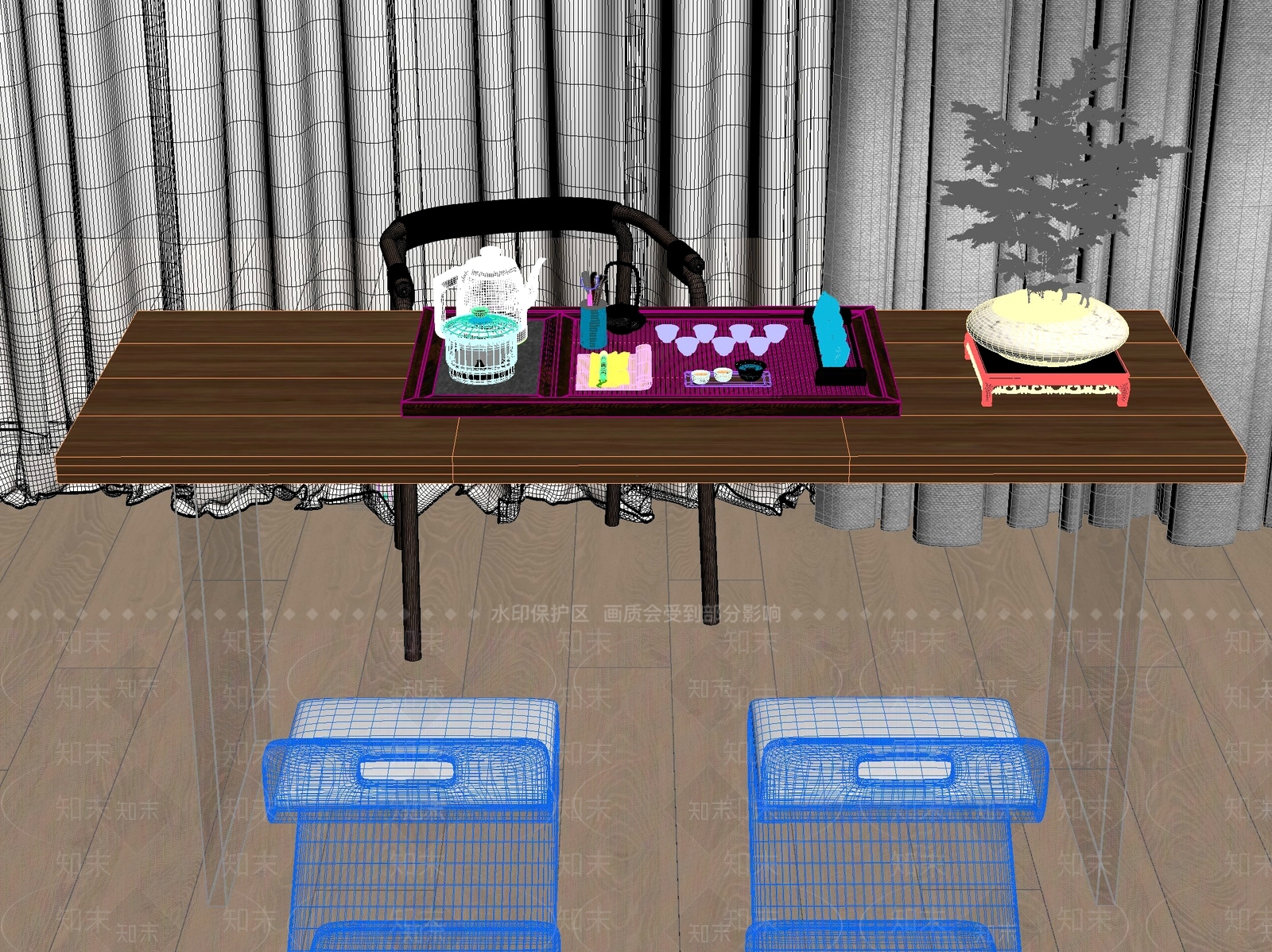 新中式中式茶桌椅3D模型下载【ID:1201461997】