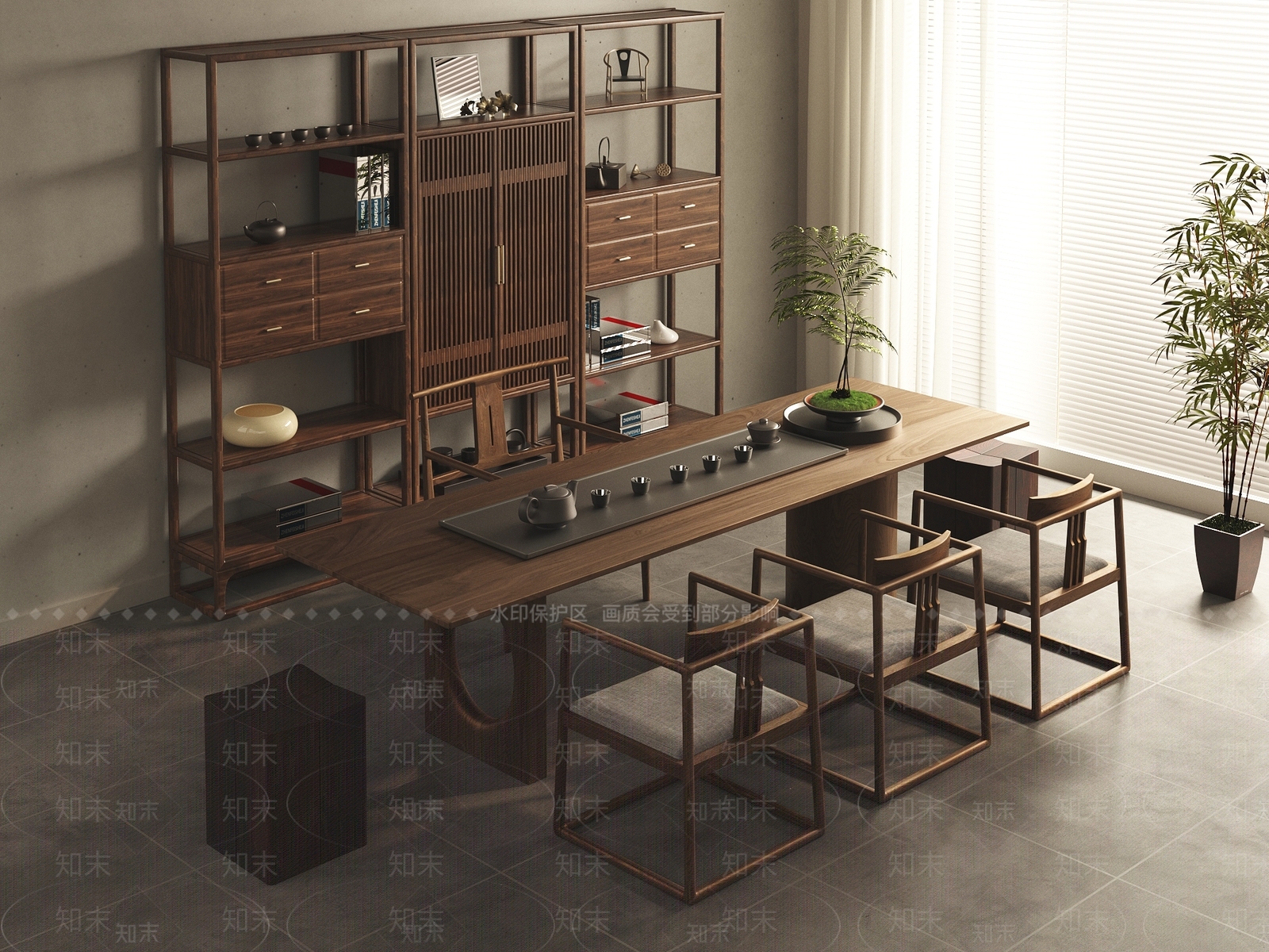 新中式中式茶桌椅3D模型下载【ID:1201462804】