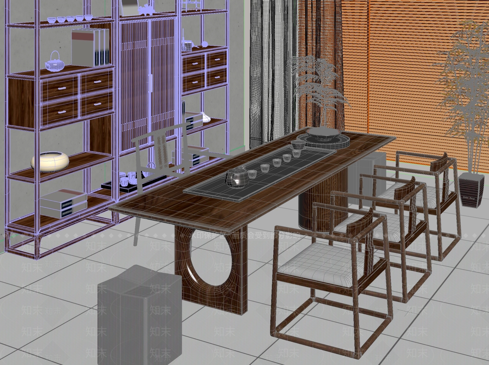 新中式中式茶桌椅3D模型下载【ID:1201462804】
